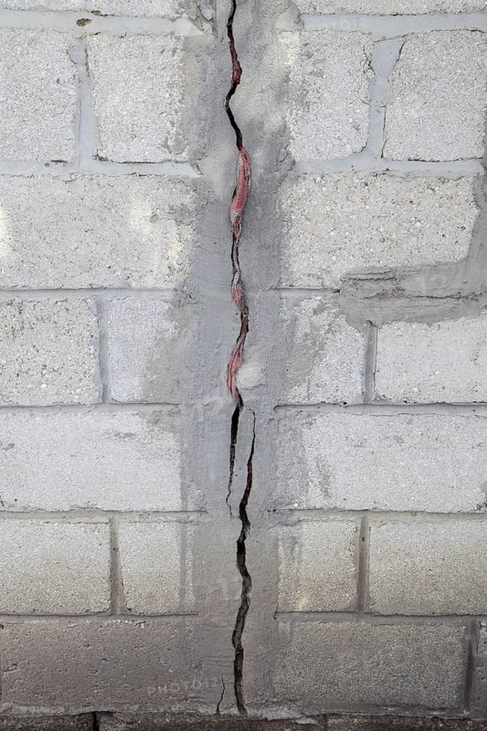 A crack in the concrete wall. Atyrau, Kazakhstan