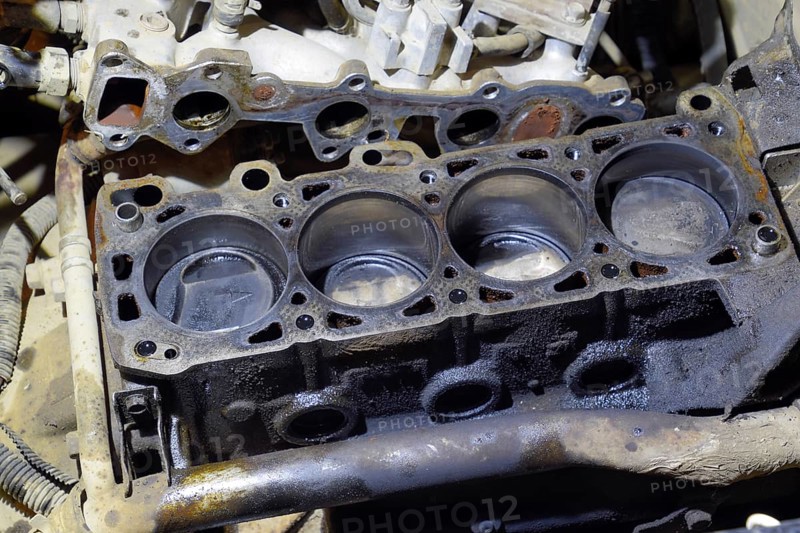 The cylinder block of the four-cylinder engine. Atyrau, Kazakhstan