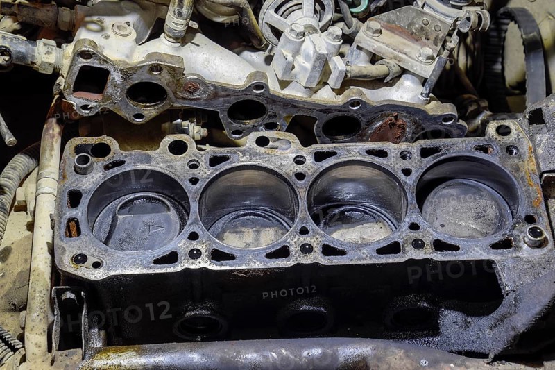 The cylinder block of the four-cylinder engine. Atyrau, Kazakhstan