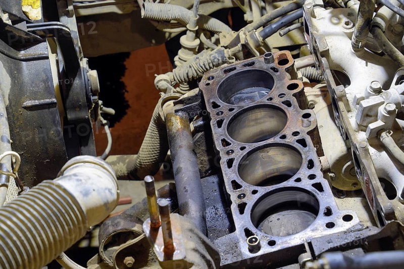 The cylinder block of the four-cylinder engine. Atyrau, Kazakhstan
