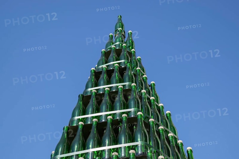 Christmas tree of bottles of champagne. Atyrau, Kazakhstan