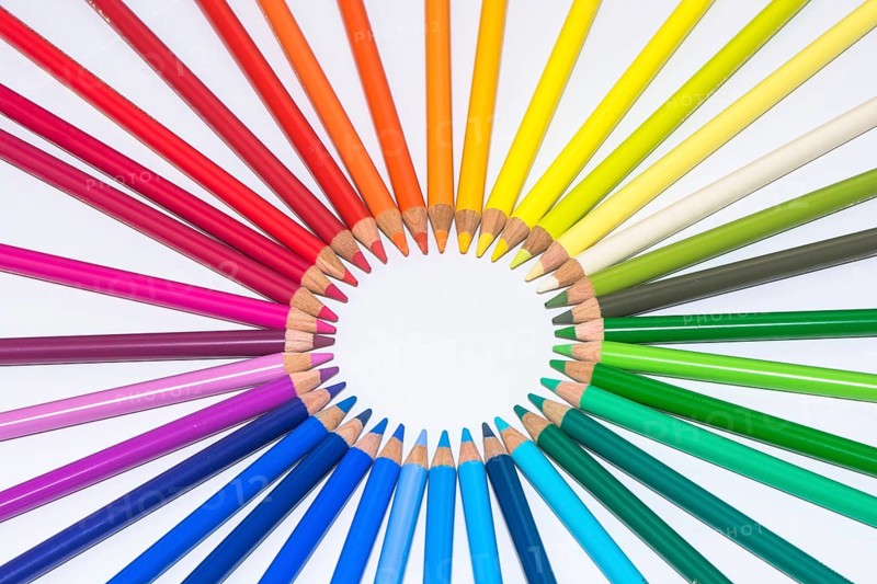 Isolated Circle Of Colorful Crayons
