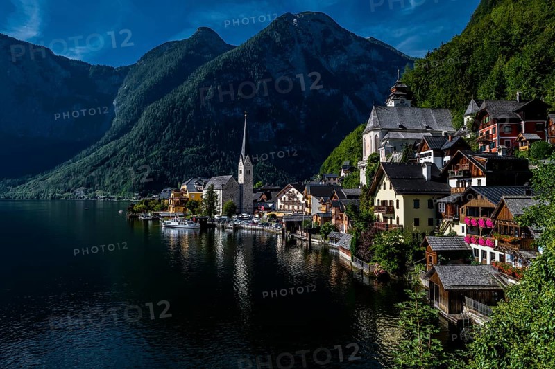 Picturesque Lakeside Town Hallstatt At Lake Hallstaetter See In Austria