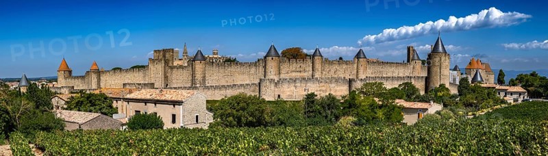 Spectacular Ancient Fortress Of Medieval City Carcassonne And Vineyards In Occitania, France