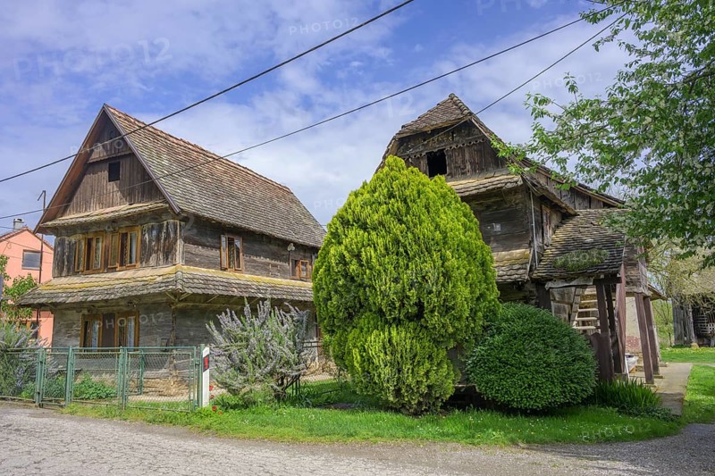 Old wooden houses in Stork Village, Cigoc, Sisak-Moslavina County, Croatia
