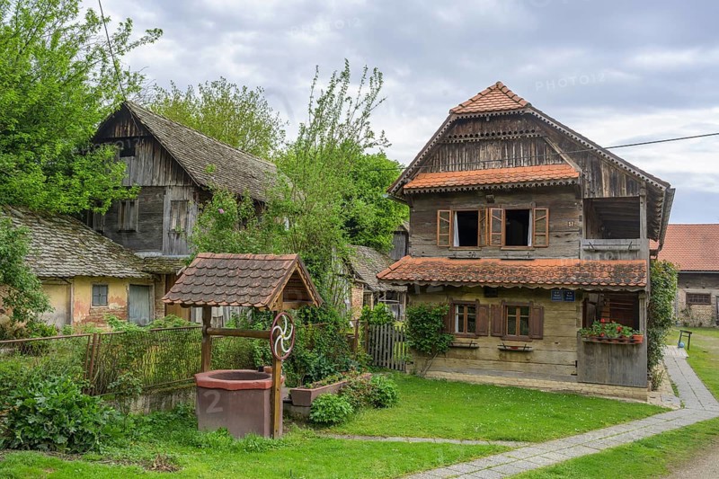 Old wooden house with well, Cigoc, Sisak-Moslavina County, Croatia
