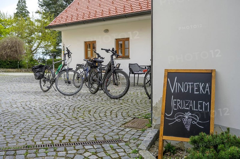 Bicycles in front of the wine shop, Jeruzalem, municipality of Ljutomer, Slovenia
