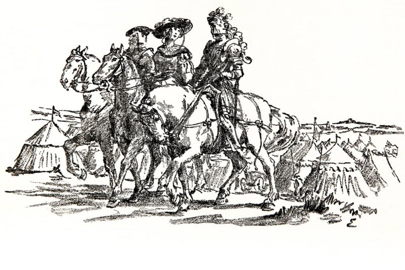 Illustration by Hermann Ebers, 21 June 1881 to 10 February 1955, painter, draughtsman, artist, chalk drawing, novel Lichtenstein by Wilhelm Hauff, publisher Abel und Müller, Leipzig, publisher dissolved in 1983, Georg von Sturmfeder, Marie, horses, history, legend, Baden-Württemberg, literature, studio, Germany