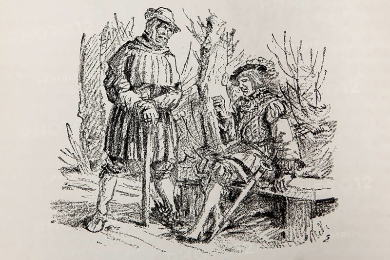 Illustration by Hermann Ebers, 21 June 1881 to 10 February 1955, painter, draughtsman, artist, chalk drawing, novel Lichtenstein by Wilhelm Hauff, publisher Abel und Müller, Leipzig, publisher dissolved in 1983, Georg von Sturmfeder, messenger, history, legend, Baden-Württemberg, literature, studio, Germany