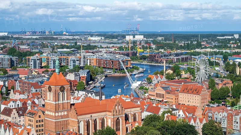 View of the old town and Motlawa River, Gdansk, Gdansk, Poland