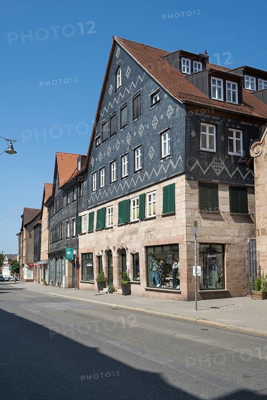 Historic buildings in the old town centre, façade clad in slate, Fürth, Middle Franconia, Franconia, Bavaria, Germany