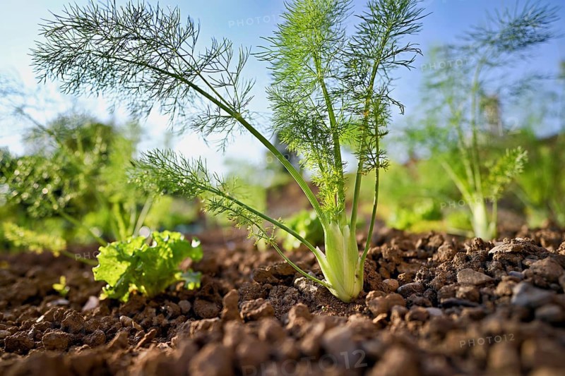 Herb and bulb of fennel (Foeniculum vulgare), spice and medicinal plant