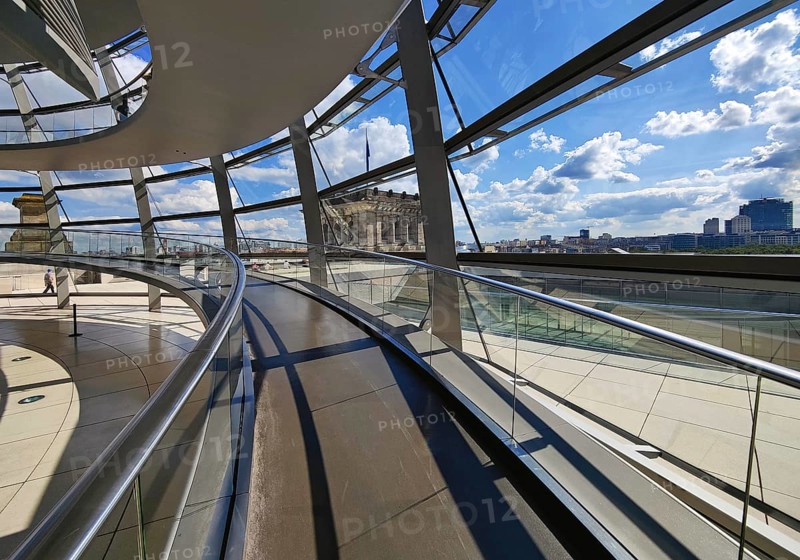 Interior view of the Reichstag dome with ramp leading upwards, Reichstag building, government district, Berlin, Germany