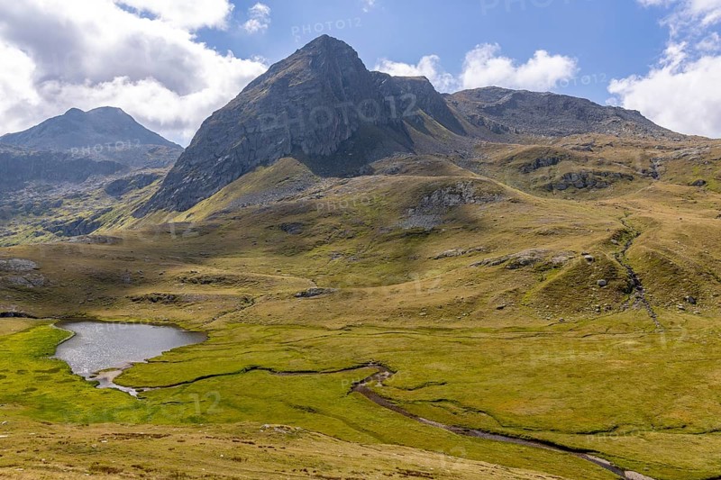 Lago di Cane and summit Paré di Scut, at Passo del Sole, Blenio Valley, Olivone, Ticino, Switzerland