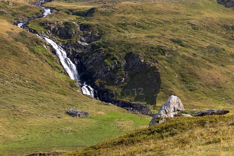 Waterfall on the ascent to Passo dell'Uomo, Alpe Carorescio, Quinto, Ticino, Switzerland