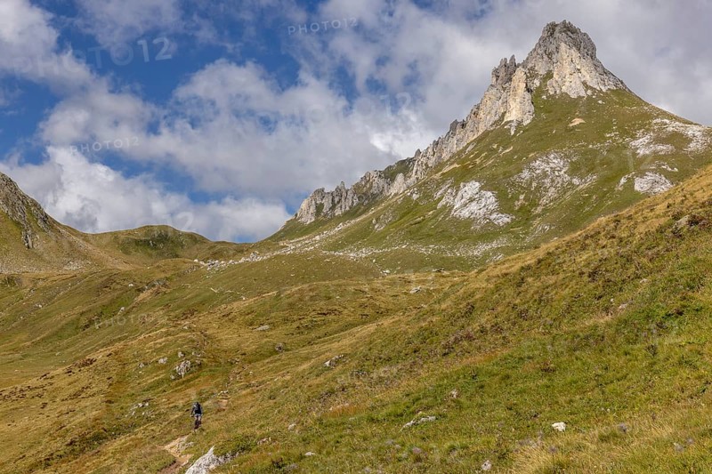 Campanítt, Pizz di Colómb and Passo del Sole, with mountain biker, Olivone, Ticino, Switzerland