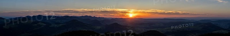 Sunset, view from Wisenberg over the Jura into Alsace, Wisen, Solothurn, Switzerland