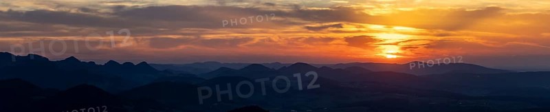 Sunset, view from Wisenberg over the Jura into Alsace, Wisen, Solothurn, Switzerland