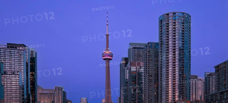Scenic panorama of Toronto financial district skyline in the city downtown