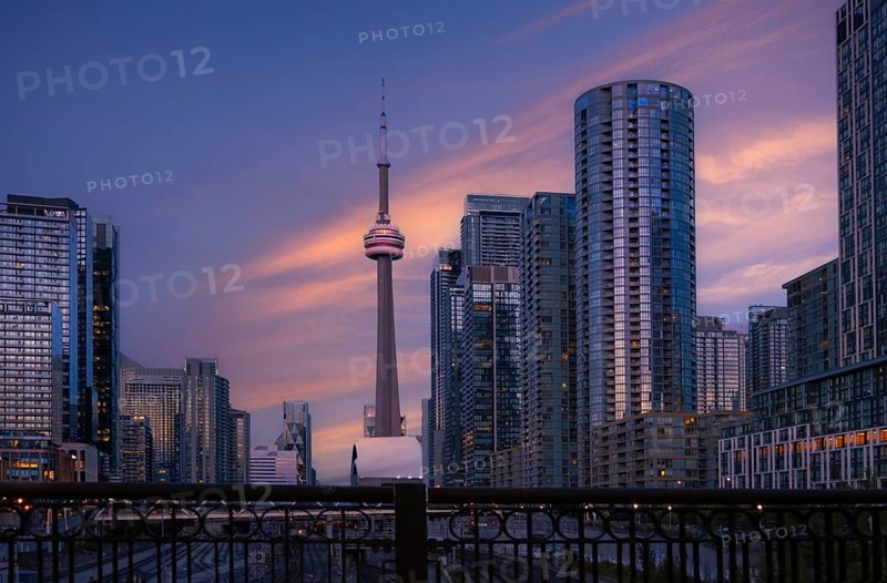 Scenic panorama of Toronto financial district skyline in the city downtown