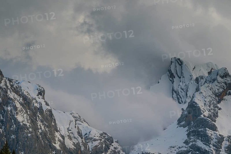 Rising clouds and detailed view of the Sorapis mountain group, Punta Sorapiss, Dolomites, South Tyrol, Italy