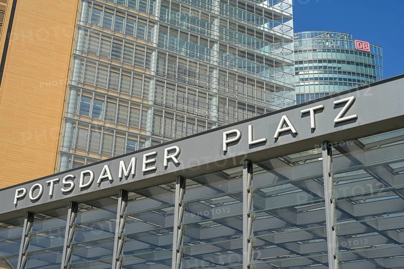 Railway station, high-rise buildings, Kollhoff, railway tower, Potsdamer Platz, Tiergarten, Mitte, Berlin, Germany