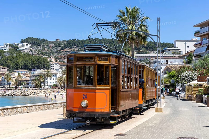 Historic tram Tranvia de Soller public transport public transport in Majorca in Port de Soller, Spain