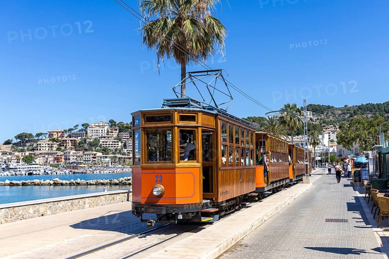 Historic tram Tranvia de Soller public transport public transport in Majorca in Port de Soller, Spain