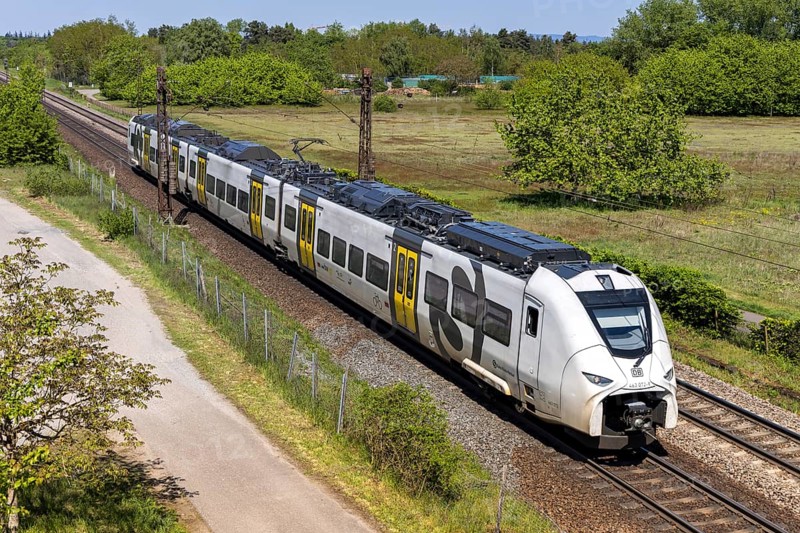 Train of the S-Bahn Rhein-Neckar of Deutsche Bahn DB Regio type Siemens Mireo on the railway line Mannheim-Rastatt in Wiesental, Germany