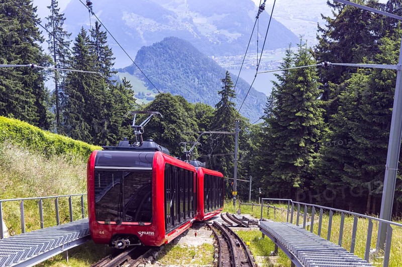Pilatus railway Cogwheel railway to Mount Pilatus in the Swiss Alps in Pilatus, Switzerland