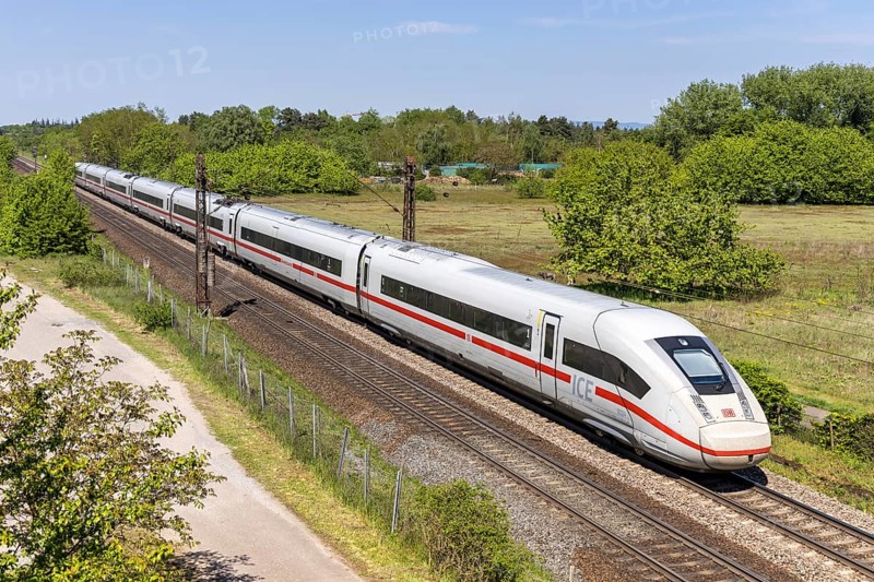 ICE 4 high-speed train operated by Deutsche Bahn DB on the Mannheim-Rastatt railway line in Wiesental, Germany