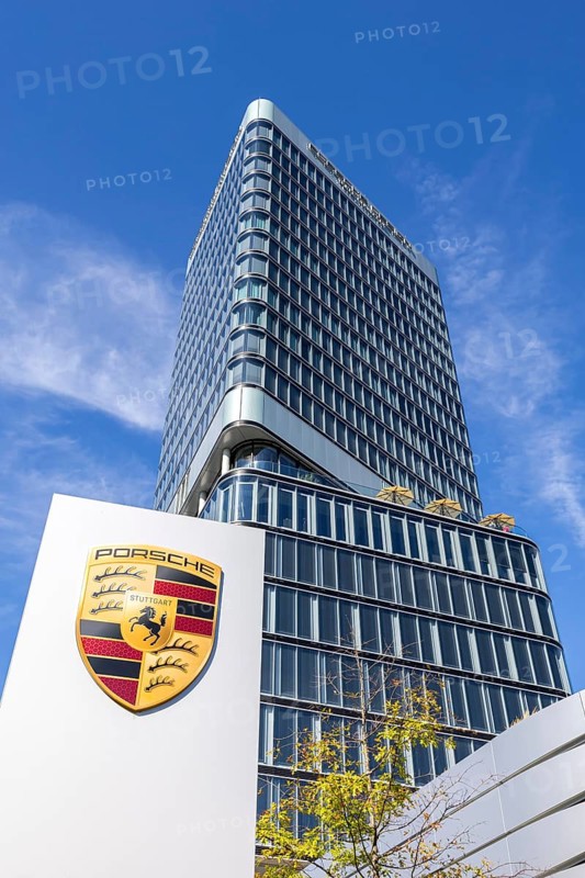 Porsche Design Tower high-rise and Porsche Centre Autohaus am Pragsattel in Stuttgart, Germany