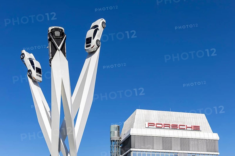 Porsche 911 cars artwork at the headquarters at Porscheplatz in Stuttgart-Zuffenhausen in Stuttgart, Germany