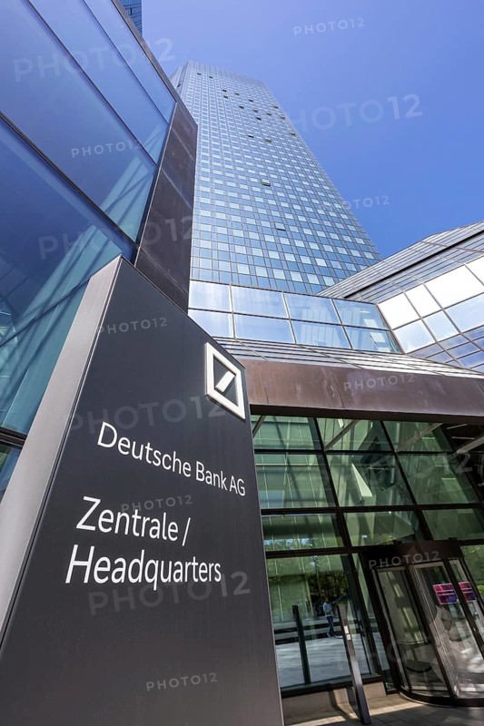Deutsche Bank AG headquarters in the skyscraper tower in Frankfurt, Germany