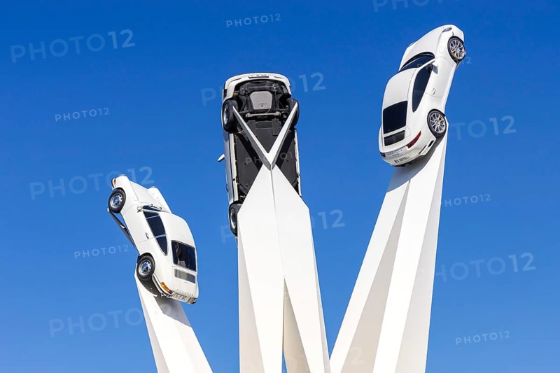 Porsche 911 cars artwork at the headquarters at Porscheplatz in Stuttgart-Zuffenhausen in Stuttgart, Germany