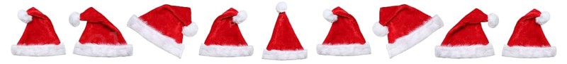 Christmas with Santa hats Santa hats Father Christmas in a row banner cropped against a white background in Stuttgart, Germany