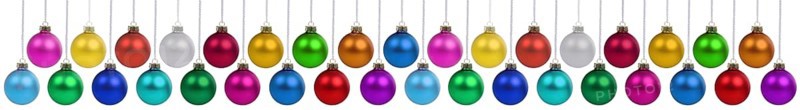 Christmas baubles with Christmas decorations banner colours collection many baubles decoration hanging freestanding isolated freestanding in Stuttgart, Germany