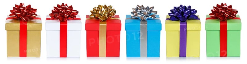 Colourful Christmas gifts Christmas birthday gifts isolated in front of a white background in Stuttgart, Germany