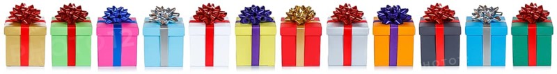 Lots of colourful Christmas gifts Christmas birthday gifts banner gift isolated against a white background in Stuttgart, Germany