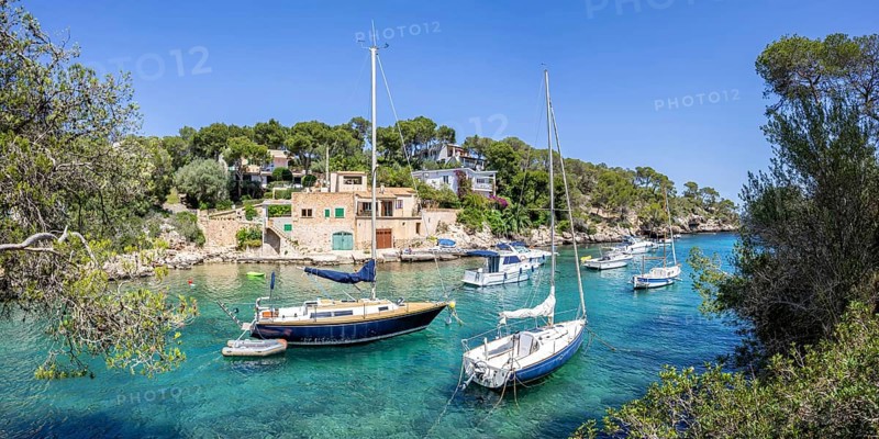 Bay of Cala Figuera on Majorca with boats holiday by the sea panoramic trip in Cala Figuera, Spain