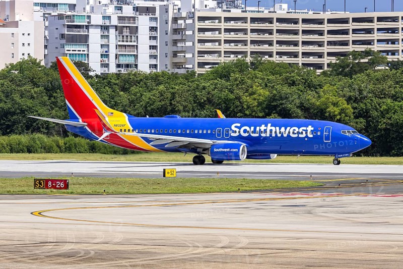 A Boeing 737-800 aircraft of Southwest Airlines with the registration number N8326F at San Juan Airport, Puerto Rico