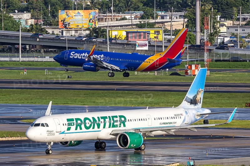 An Airbus A321neo aircraft of Frontier Airlines with the registration N629FR at San Juan Airport, Puerto Rico