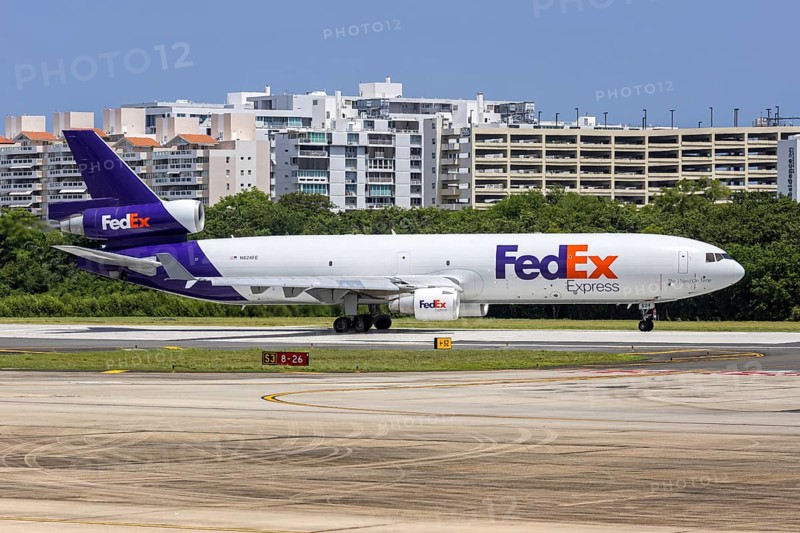 A McDonnell Douglas MD-11 (F) aircraft of FedEx Express with registration N624FE at San Juan Airport, Puerto Rico