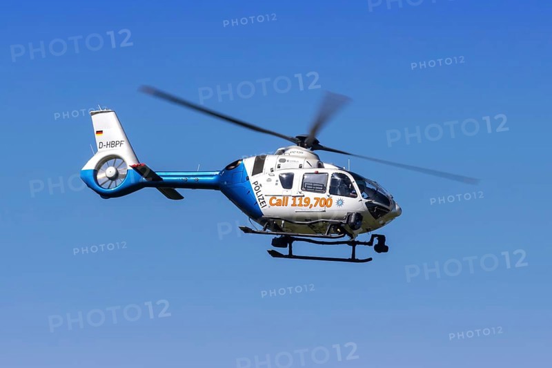 A Eurocopter EC 135P3 helicopter of the Bavarian Police with the registration number D-HBPF at Munich Airport, Germany