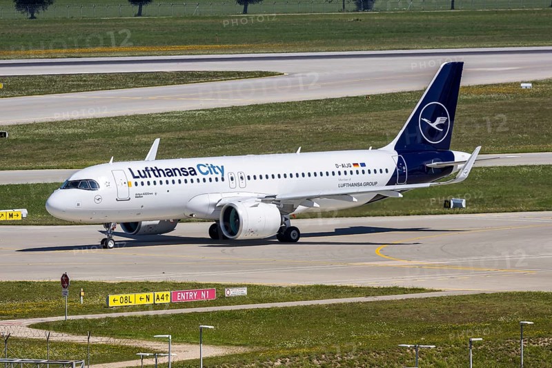 A Lufthansa City Airbus A320neo aircraft with the registration D-AIJQ at Munich Airport, Germany