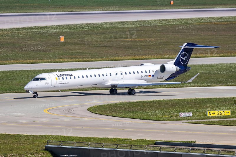 A Lufthansa Bombardier CRJ-900 aircraft with the registration D-ACNI at Munich Airport, Germany