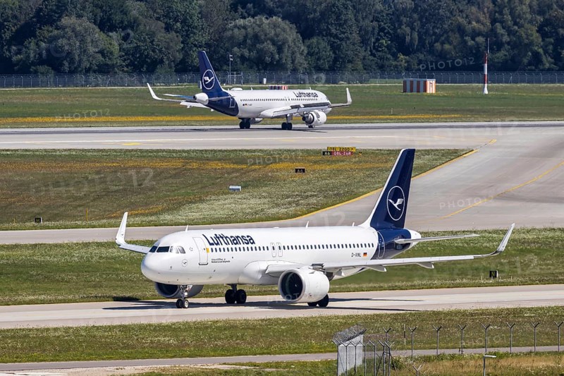 A Lufthansa Airbus A320neo aircraft with the registration D-AINL at Munich Airport, Germany