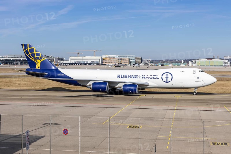 A Boeing 747-8F aircraft of Atlas Air Kuehne und Nagel with the registration number N862GT at the airport in Stuttgart, Germany
