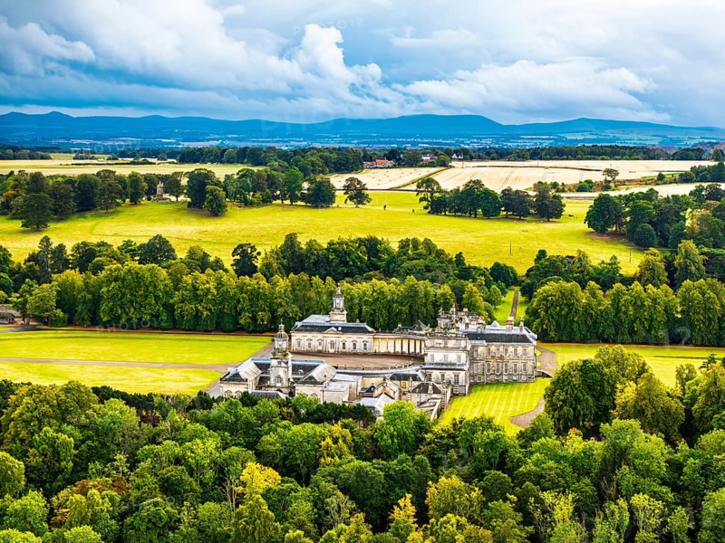 Hopetoun House from a drone, South Queensferry, Edinburgh, Scotland, United Kingdom
