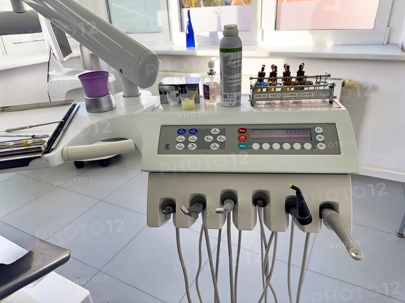 Instruments drills for dental treatment dental hygiene on panel board console with digital display in dental practice practice of dentist doctor for dentistry, international